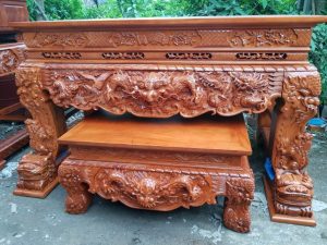 Mẫu sập thờ gỗ hương chạm Tứ Linh